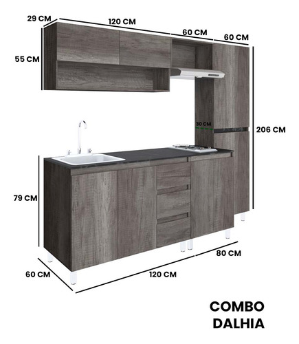 Cocina Integral Premium Decomobil Con Campana Y Parrilla Color Lombardia - Mármol Negro