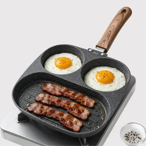 Frigideira Multiuso 3 Divisórias Antiaderente Para Fritar Ovos, Hambúrgueres, Bacon, Frangos, Linguiças