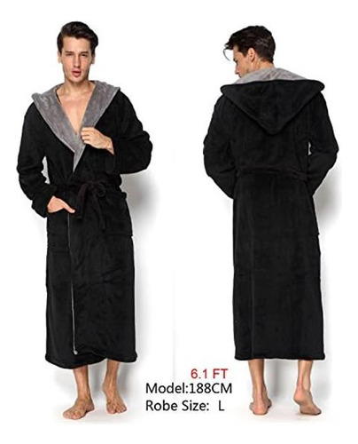 Albornoz De Longitud Completa Para Spa Suave Negro Con Capuc