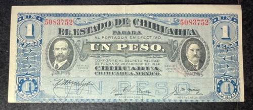 1 Peso Estado De Chihuahua 1915 Dos Caritas Xf Escaso !