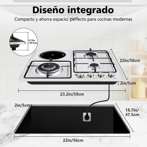Skbe® Estufa Mixta Profesional - 3 Quemadores Gas y 1 Eléctrico con Placa Cerámica