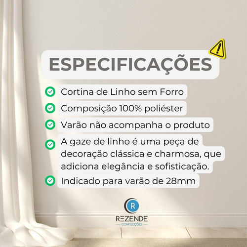 Cortina Gaze De Linho 6 Metros Varão Sala Quarto Sem Forro