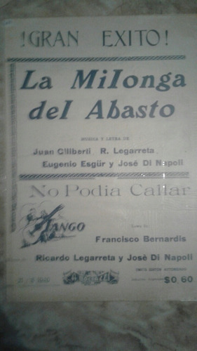 Partitura Tango La Milonga Del Abasto No Podía Callar 