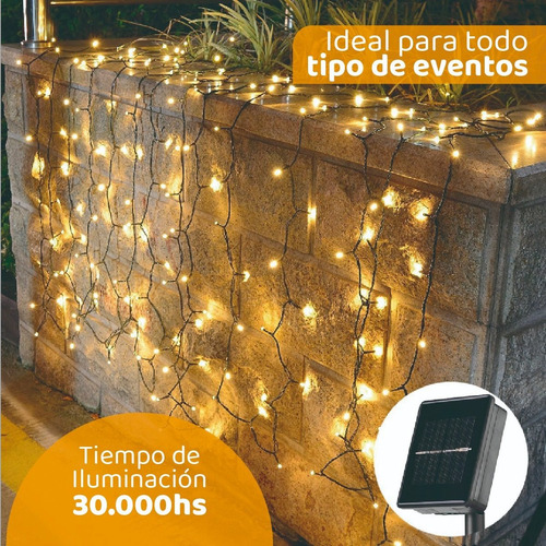 Imagen 4 de 9 de Luces Guirnalda Exterior 50 Luz Calida Con Panel Solar 5m