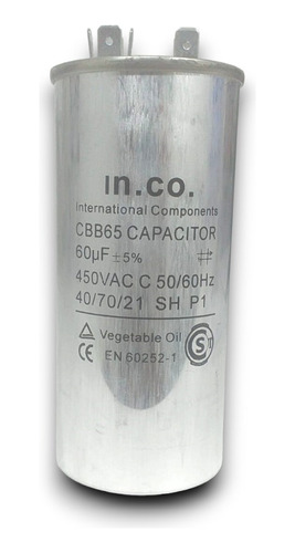 Capacitor Metálico 60 Uf 450vac 50/60hz Aire Acondicionado 