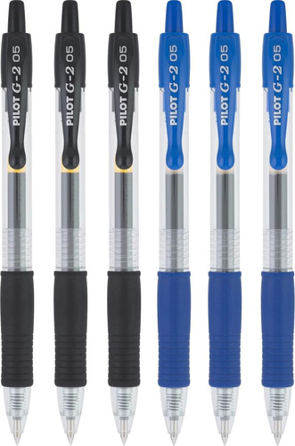 Pilot G2 Bolígrafos Retráctiles De Gel, Extra Finos, 05 Pt, Negro-azul
