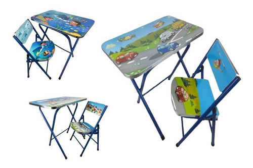 Mesa Infantil Com Cadeira Mesinha Educativa Crianças Azul