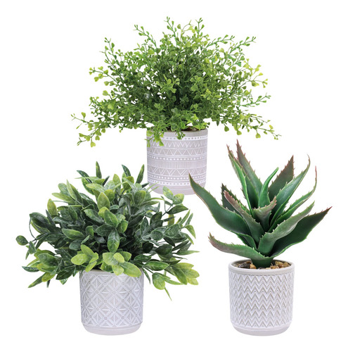 Plantas Artificiales Eucalipto Boj Y Aloe En Maceta Gris Verde