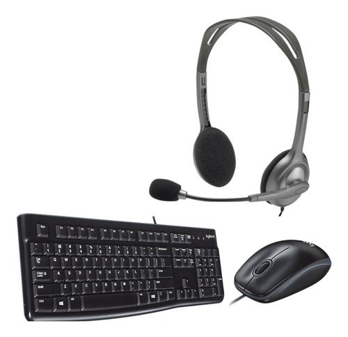 Kit Combo Teclado Mouse Logitech Mk120 Y Auricular Con Mic