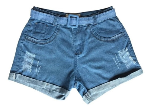 Short Plus Size Feminino Jeans Curto C Lycra E Cinto Fivela