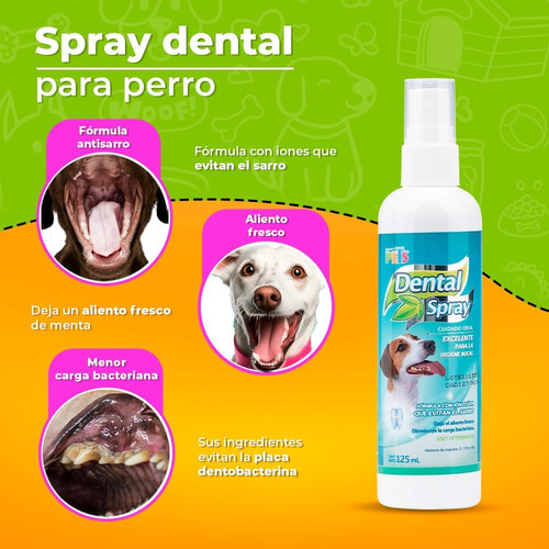 Spray Dental Para Perros, 125 Ml, 2 Pzs = 250 Ml