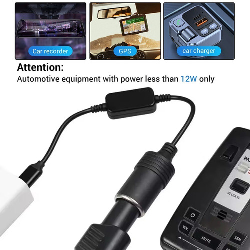 Convertidor Usb/type-c De 5v A 12v Enchufe Cigarrillos Coche