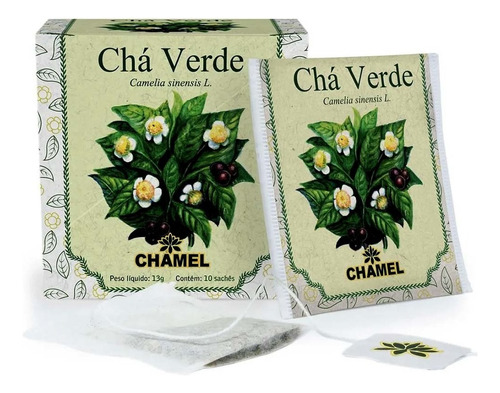 Caixa Com 10 Sachês Chamel Chá Verde 13g