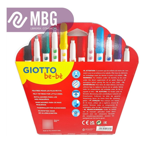 Imagen 3 de 6 de Marcadores De Colores Lavable Giotto Bebe X12