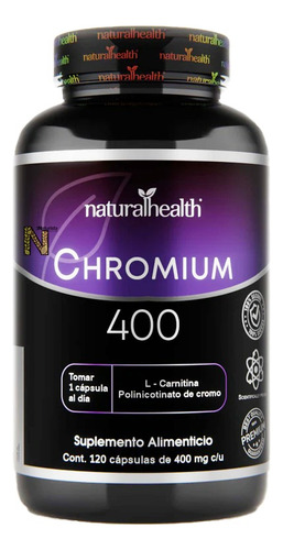 Cromo 400 com L-Carnitina 120 cápsulas Natural Health