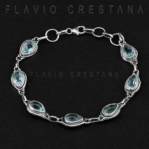 Pulseira Gota Topázio Azul Prata 925 Índia - 41901351