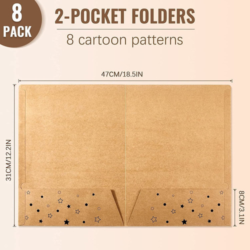 8 Pieces Cute 2 Pocket Folders Stay Put Folders Cartoons Pat