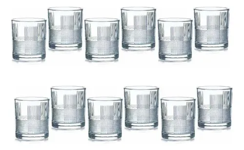 Vaso X12 Unidades 330 Ml Labrado Set X6 Vaso Whisky Chilcano Color Vidrio Cuotas Sin Interés