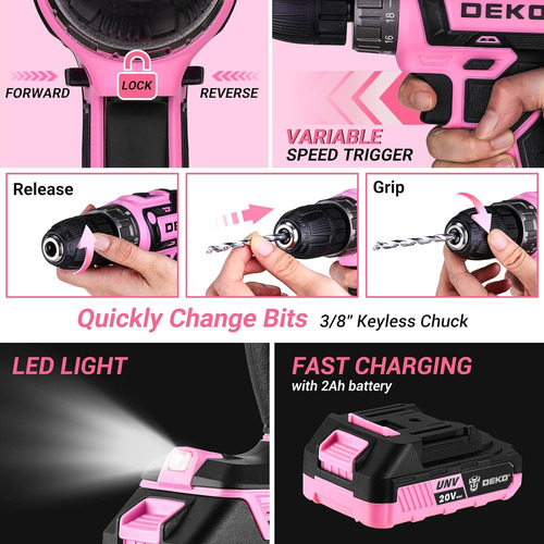 Juego De Herramientas Taladro Rosa: Taladro Eléctrico Sin...
