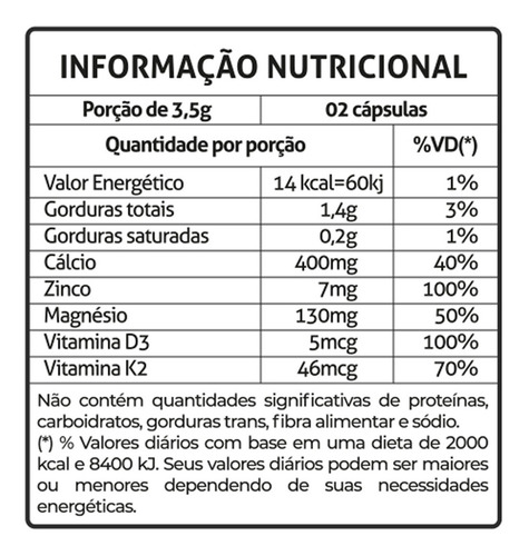Imagem 3 de 3 de Cálcio Magnésio Zinco Vitaminas D3 K2 Com 60cps Fitoprime