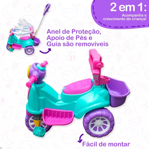 Triciclo Infantil com Guia Motoca Andador Avespa Pink Maral