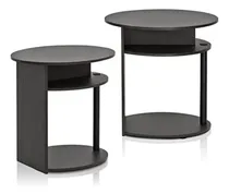 Comprar Juego De 2 Mesas Auxiliares Ovaladas De Diseño Simple Nogal