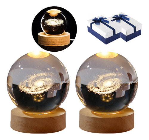 2 Luces Nocturnas Led Bolas De Cristal 3d Luna De Escritorio