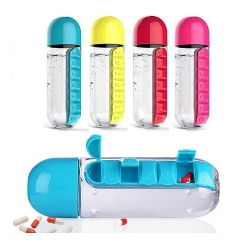 Imagen 5 de 7 de Botella Shaker Cilindro Agua Organizador Vitaminas Pastillas