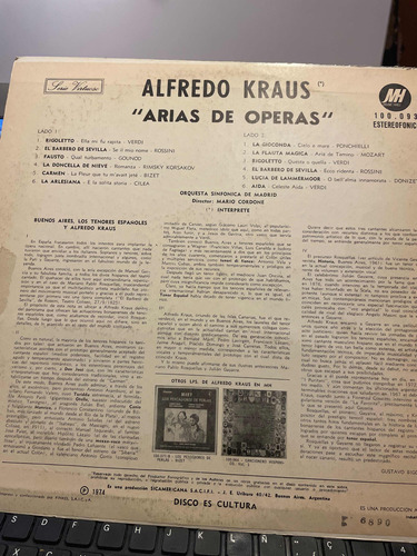 Alfredo Kraus -arias De Opera Vinilo (Usado)