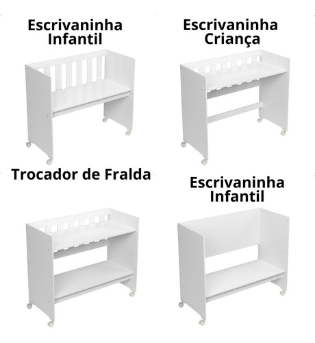 Mini Berço Multifuncional C/ Colchão E Rodizio Branco 5x1 Mesa Infantil Recreativa E Trocador Decormobily