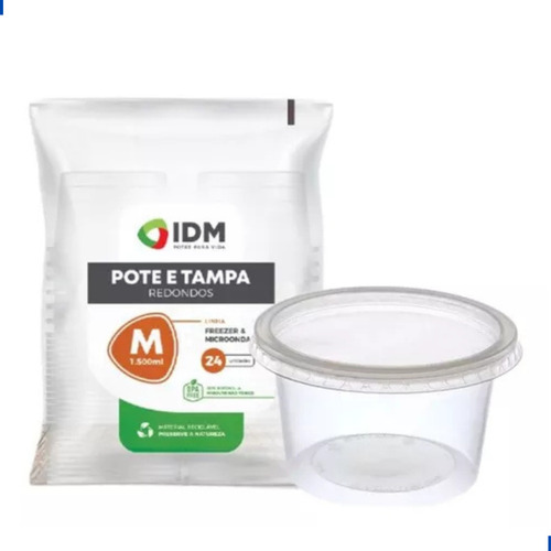 Potes Descartáveis Redondo 1500 Ml Freezer Microondas 24un
