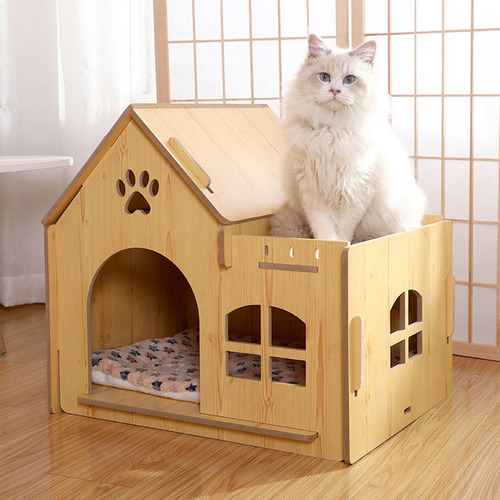Casa De Madera Refugio Para Gatos Para Conejos Y Sin Puerta