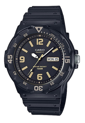 Reloj de pulsera Casio Youth MRW-200 de cuerpo color negro, analógico, para hombre, fondo negro, con correa de resina color negro, agujas color blanco y negro y amarillo, dial amarillo, minutero/segundero amarillo, bisel color negro y hebilla simple