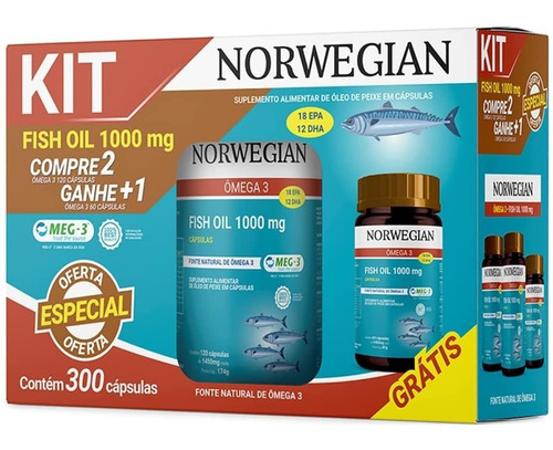 Kit Ômega 3 1000mg Norwegian De 300 Capsulas Sidney Oliveira Sabor sem