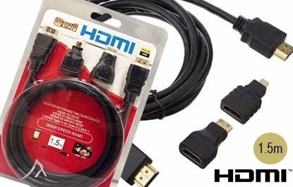Cable Hdmi A Hdmi + Micro Hdmi + Mini Hdmi 3 En 1 Full Hd