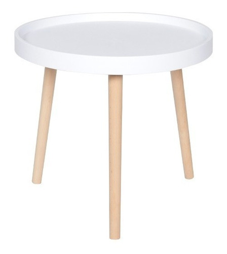 Mesa De Noche Home Madera Blanca Redonda 50 Cm