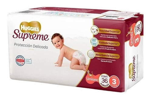 Pañales Huggies Supreme 36 Piezas Etapa 3 De 7 A 10 Kg