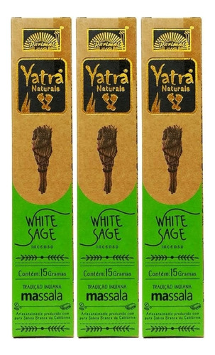 Incenso Massala Naturals Yatra White Sage Sálvia Branca 3cxs