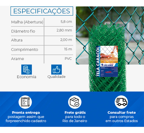 Tela Caracol Pvc 2 Fio 14 Rl 15x2,00m