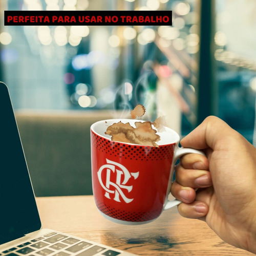 Caneca Porcelana Vermelha 300ml Sigla Crf Time Flamengo Selo