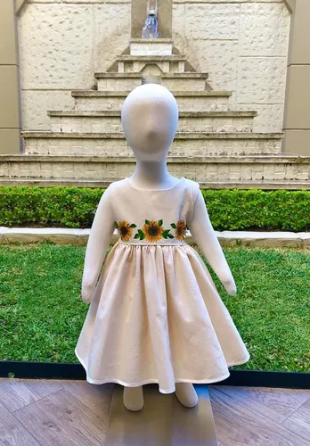 Vestido De Niña Manta Mexicano Pintado/ Mod. Girasoles