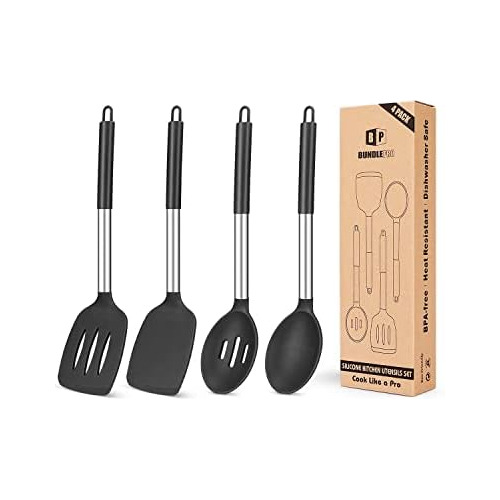 Pack Of 4 Silicone Cooking Utensils Set, Non Stick Larg...