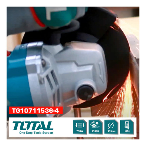 Amoladora Angular Total 710w Para Disco 115mm Color Turquesa Frecuencia 50 Hz/60 Hz
