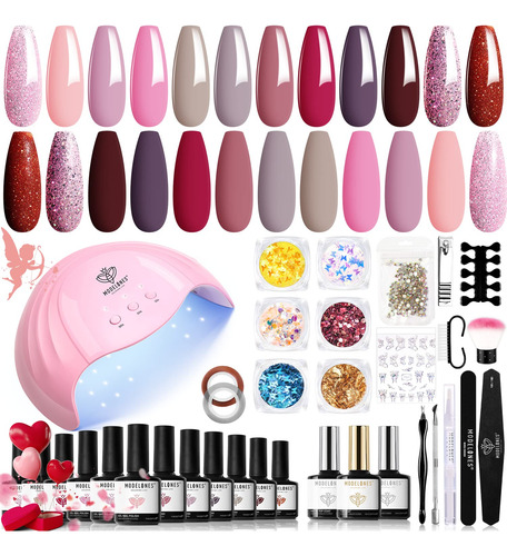 Modelones 35 Pcs Kit De Esmalte De Uñas En Gel Con Luz U V L