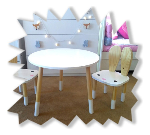 Juego 1 Silla Conejo Con Mesa Nordico Escandinavo Con Envio!