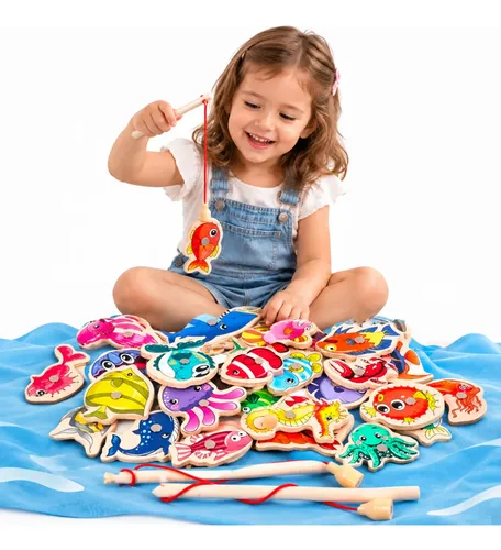 Brinquedo Pescaria Magnética Jogo Educativo Infantil Madeira Colorido
