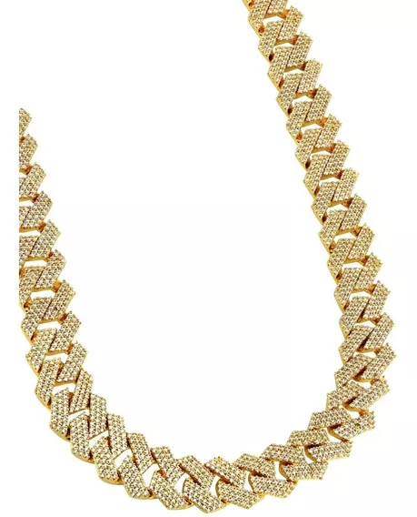 Collar Cadena Cubana Con Diamantes Ice Shadow Simil Oro M®