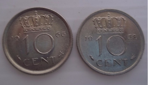 Holanda Países Bajos 10 Cent 1957 1958 1966 De Niquel Km#182