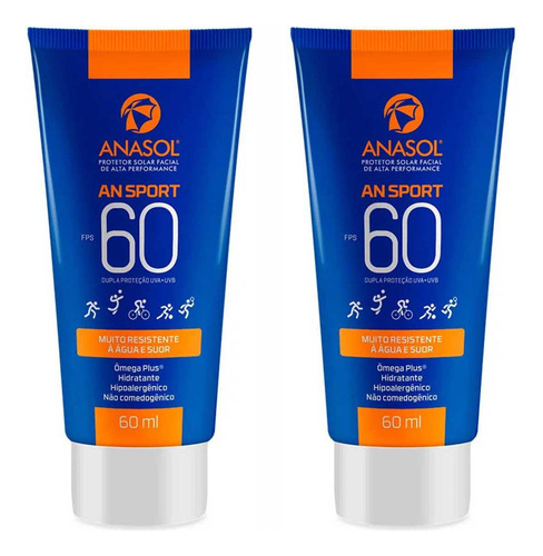 2 Protetor Solar Facial An Sport Toque Seco 60ml - Anasol