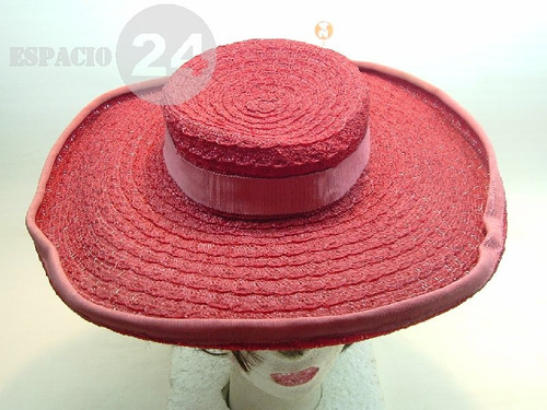 Sombrero Capelina De Rafia De Color Bordó Con Cinta De Gro